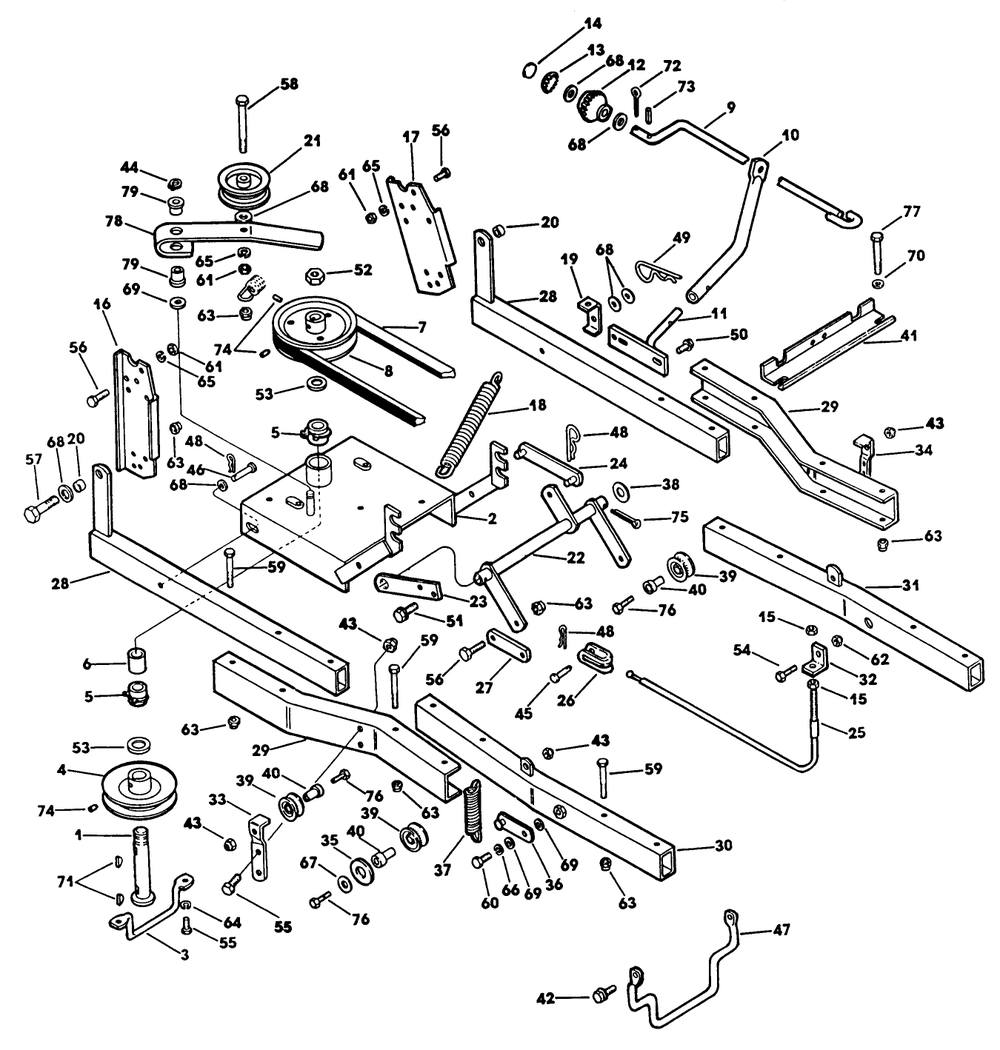 Frame, Drive And Lift 1 Diagram and Parts List for 62542C (K00000001-K99999999)(1991) Lawn Boy Lawn Tractor